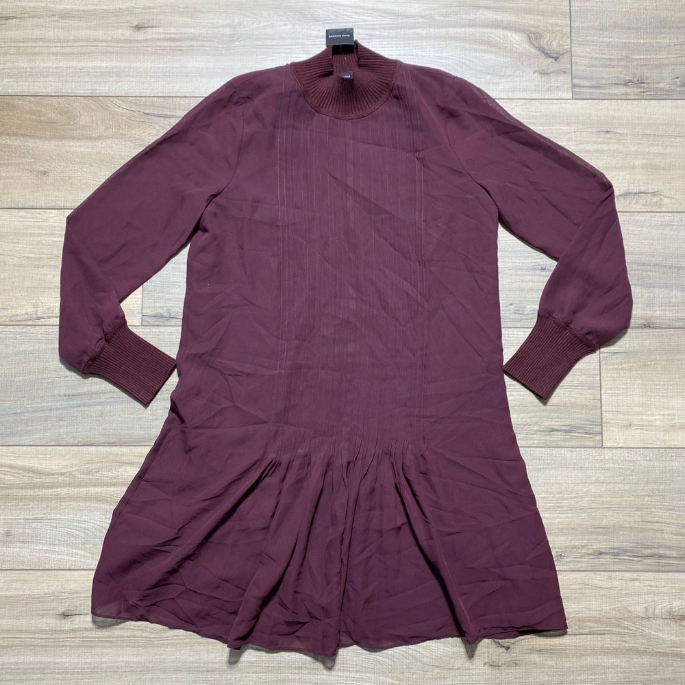 Club Monaco Womens Pintuck Rib Dress Size 6 Burgundy Relaxed Fit‎ Mockneck